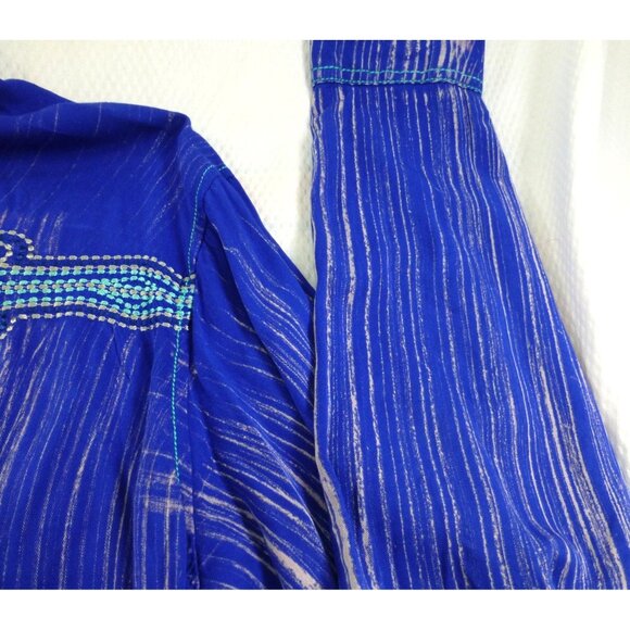 NWT Cowgirl Up Embroidered Yoke Western Jewel Embellished Shirt Blue Pinstripe L - Picture 13 of 14